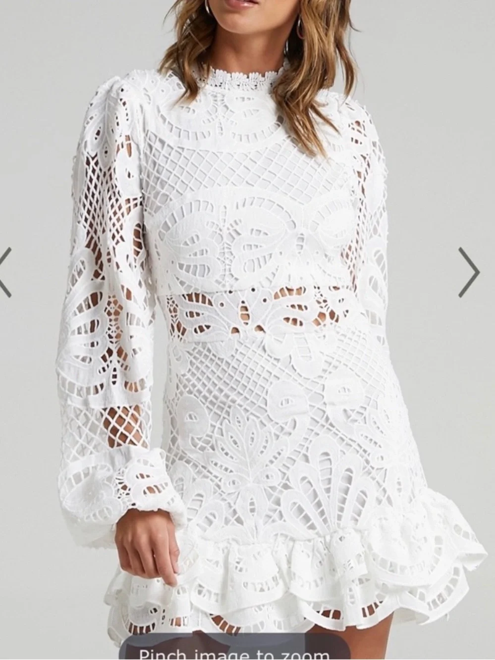 Showpo Kiss Me Now Dress White Lace Eyelet puff sleeve Dress Size 12 New - Picture 12 of 15